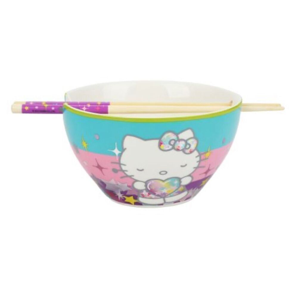 Hello Kitty 6” chopstick bowl 20 oz pink‎ turquoise iridescent stars NEW in box